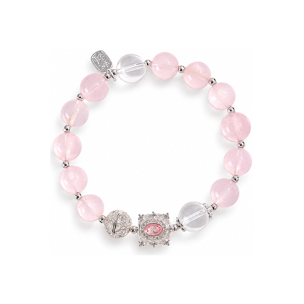 Rose Quartz Bracelet — rectangular pink accent, overhead view
