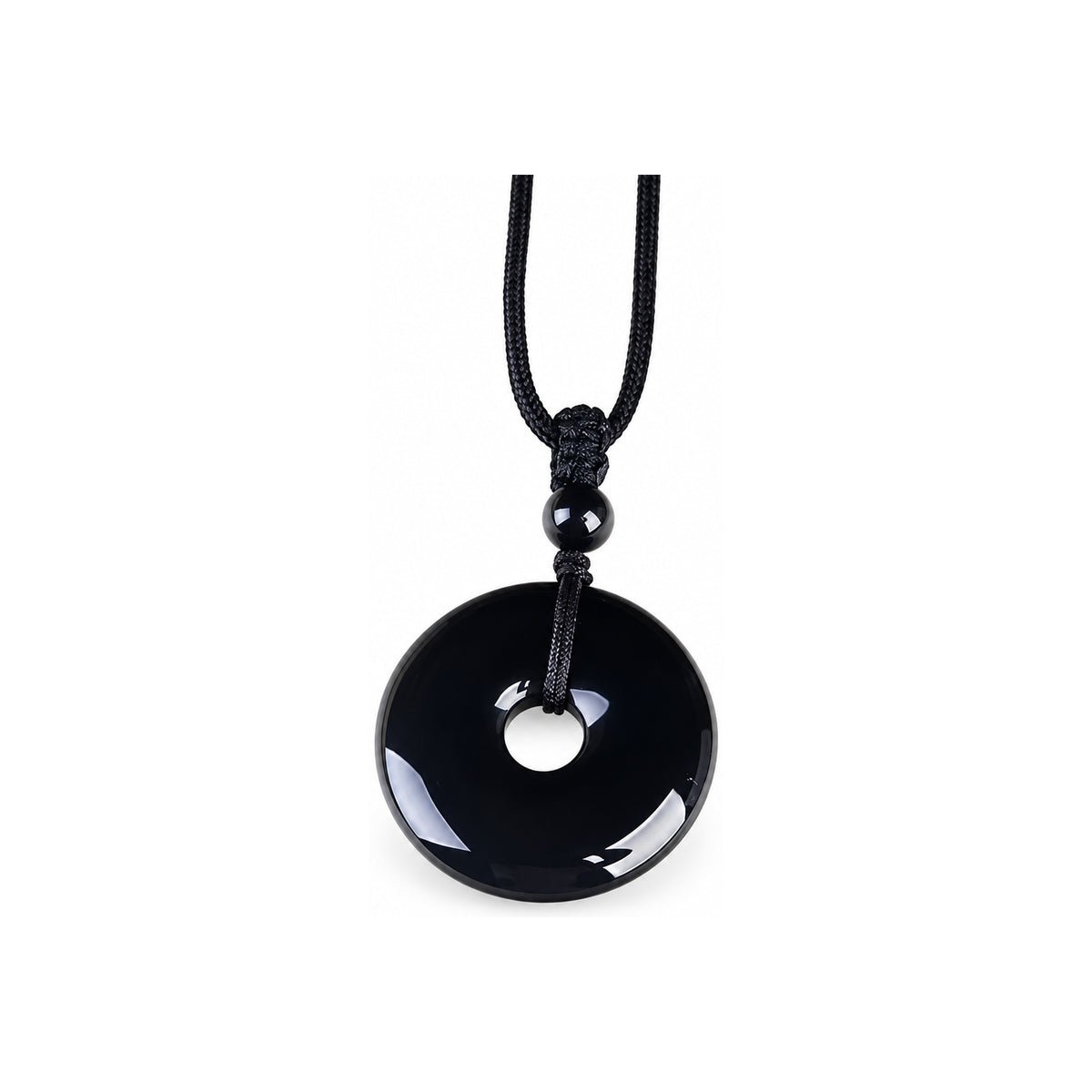 Black Donut Pendant Cord Necklace — front view