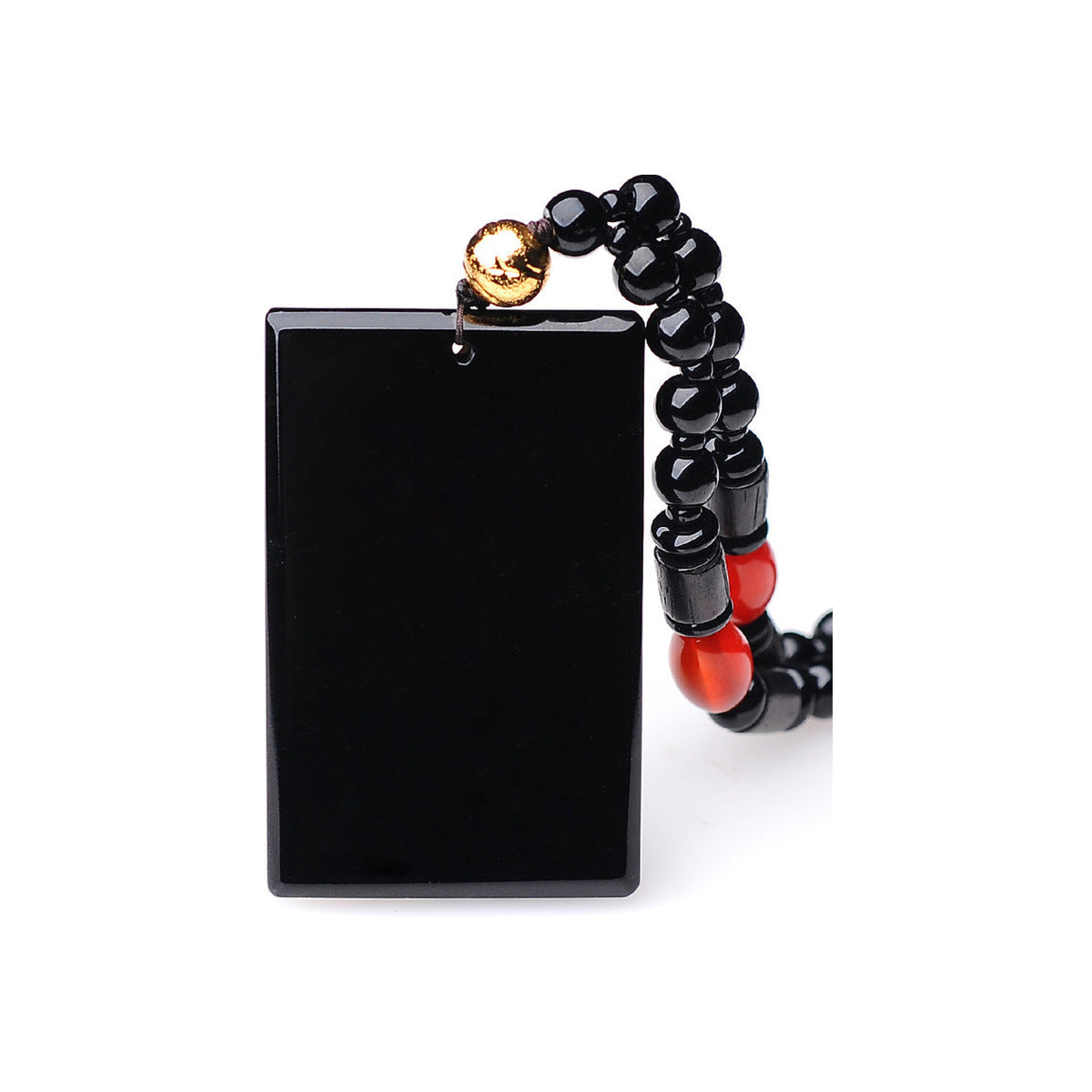 Natural Black Obsidian Minimalist Plaque Pendant | "Wushi Pai" Protection Amulet