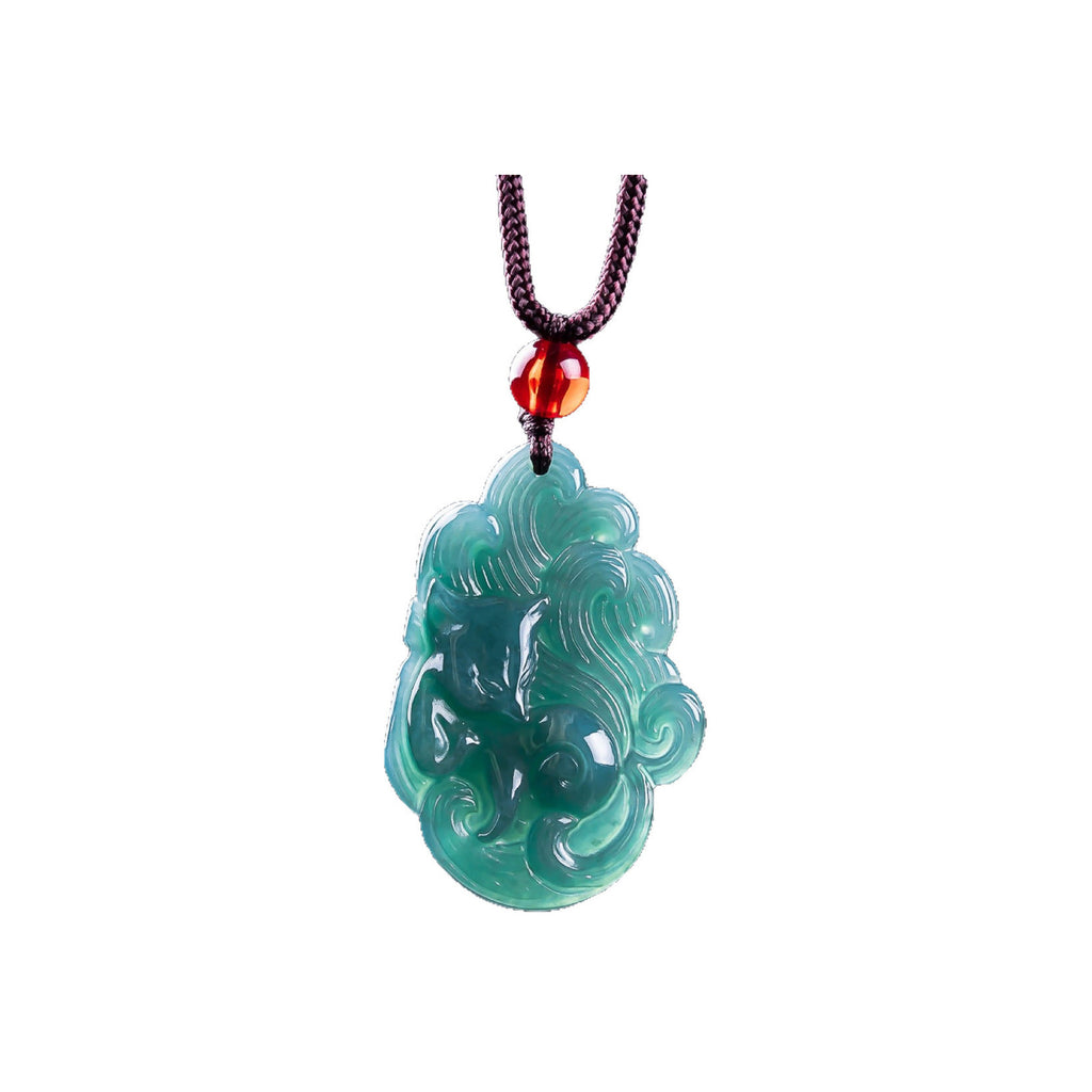 Authentic Grade A Blue Water Jadeite Nine-Tailed Fox Pendant | Fox Fairy Amulet