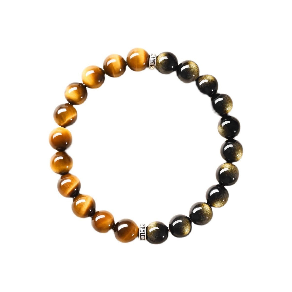 Natural Tiger's Eye & Golden Obsidian Bracelet | Mantra Protection Amulet