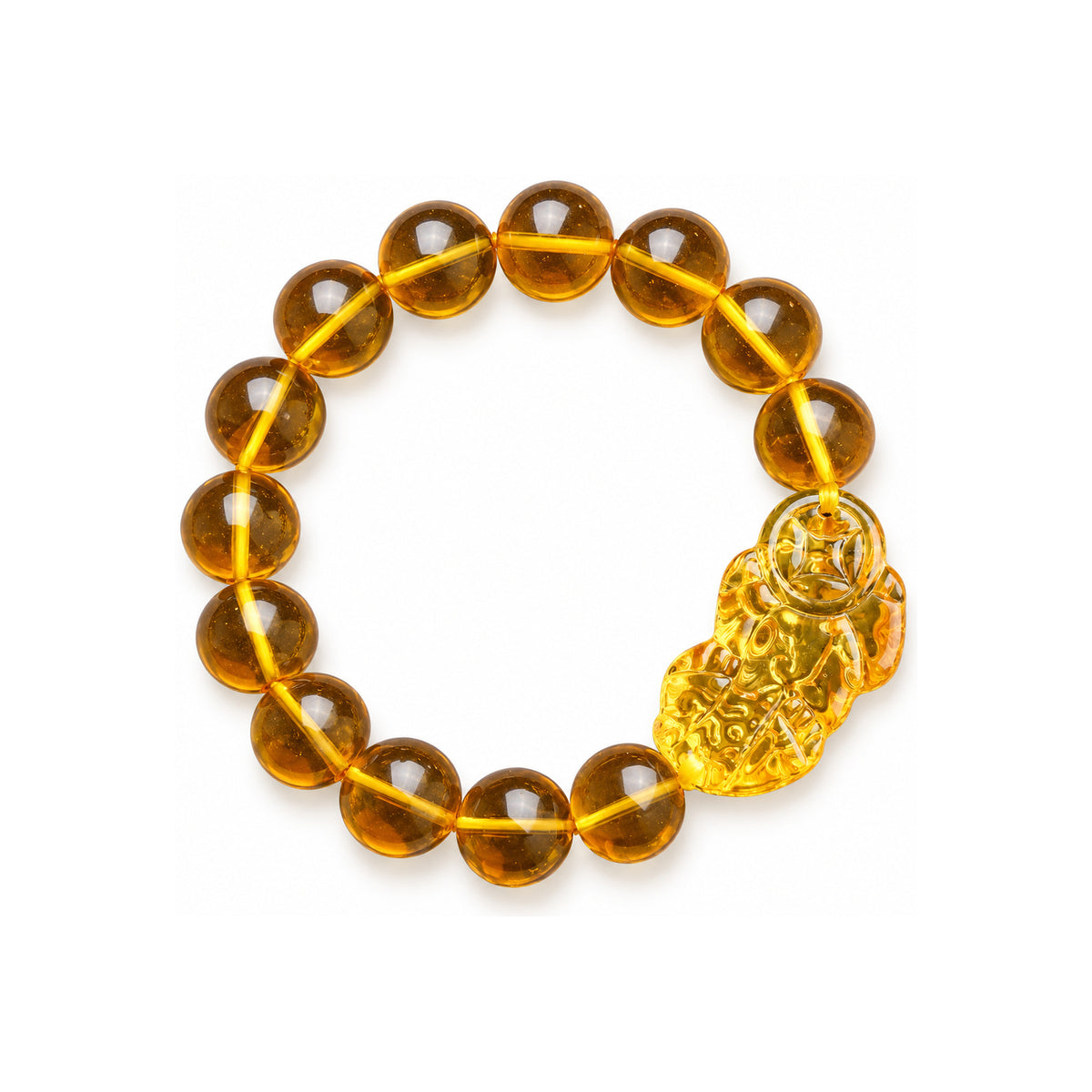 Golden Pixiu Beaded Bracelet — overhead view
