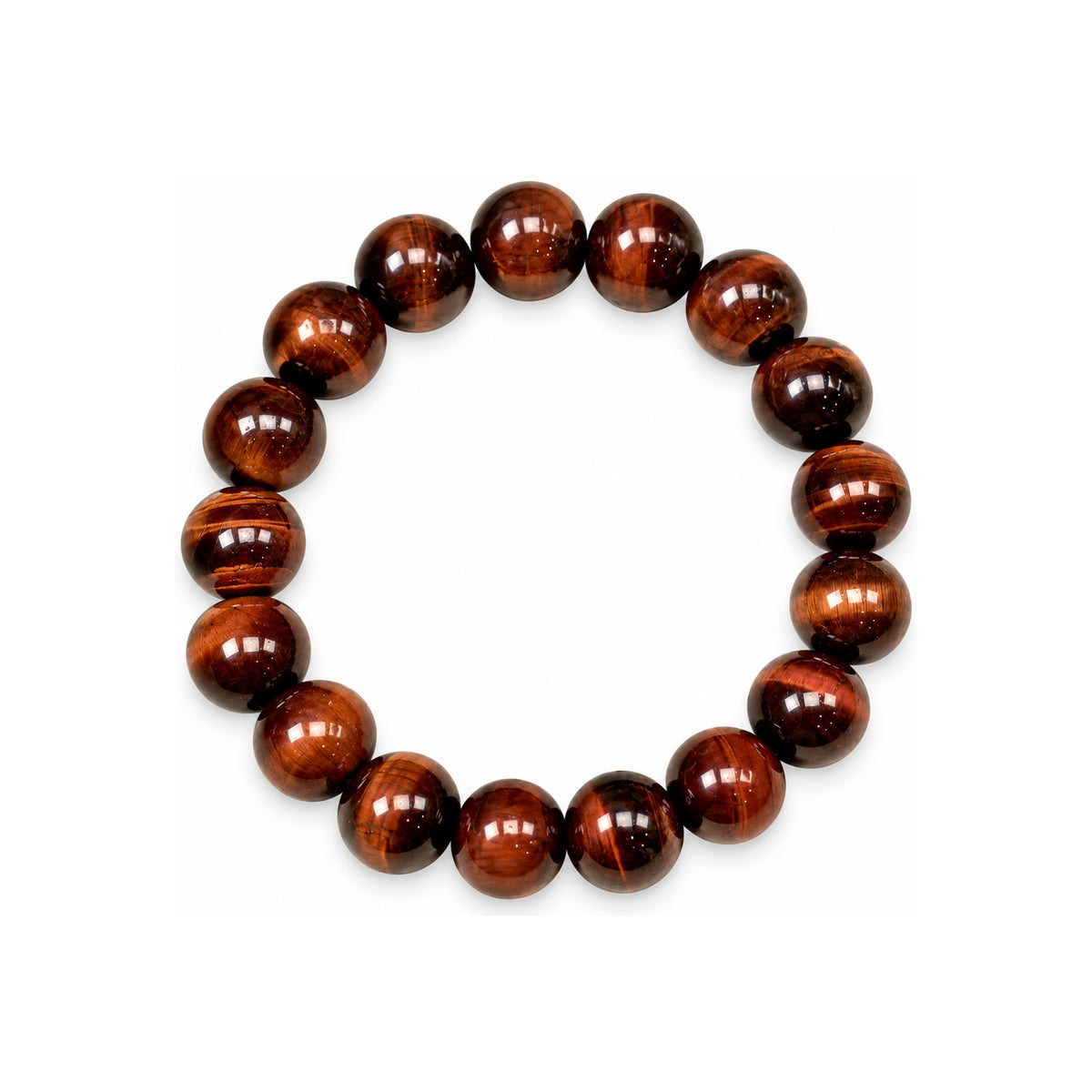 Red Tiger’s Eye Beaded Bracelet — overhead view