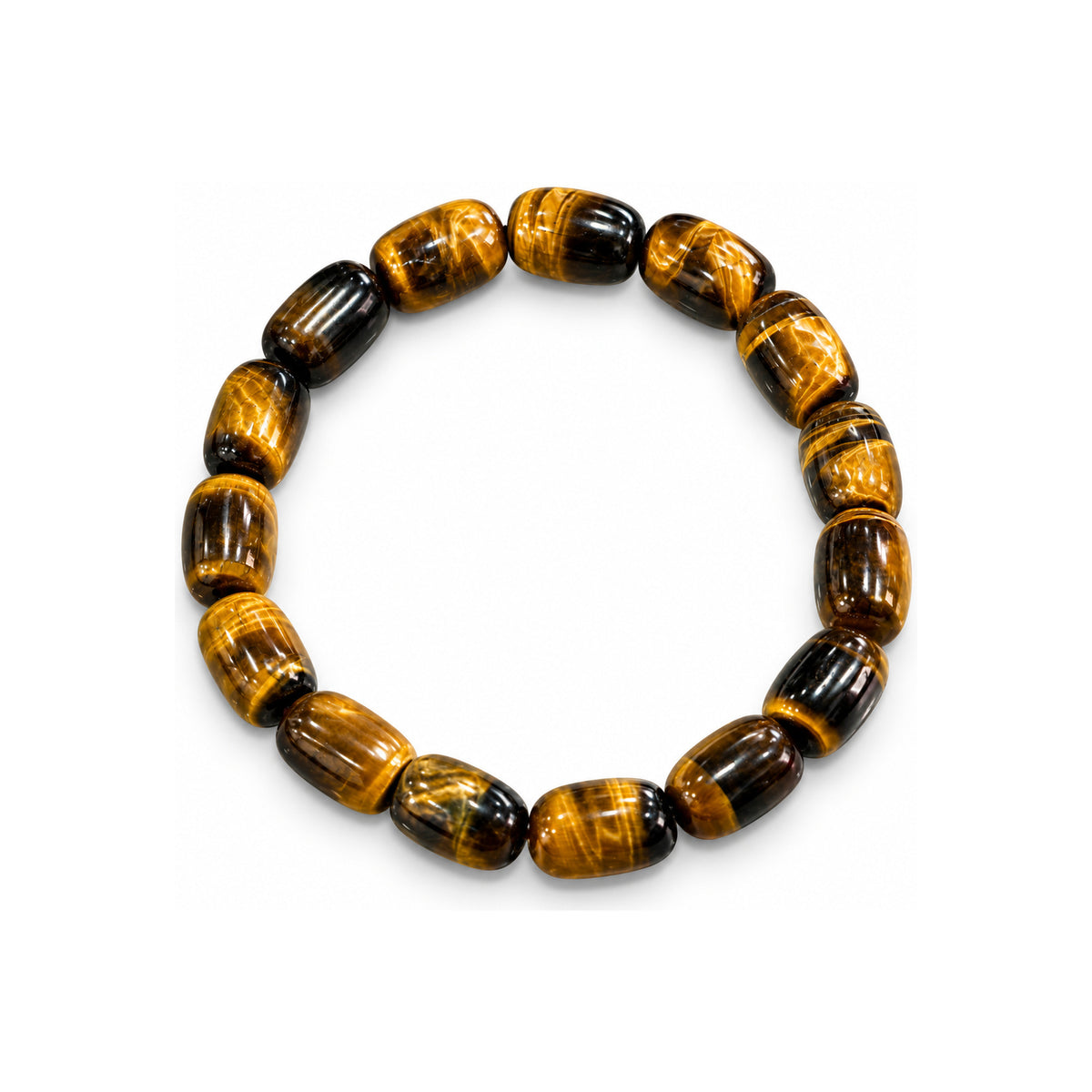 Midnight Glow Tiger’s Eye Barrel Bead Bracelet — overhead view