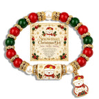 Christmas Wish Beaded Bracelet with Message Card — Snowman Joy with message card on white