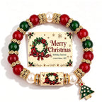 Christmas Wish Beaded Bracelet with Message Card — Holiday Wreath B with message card on white