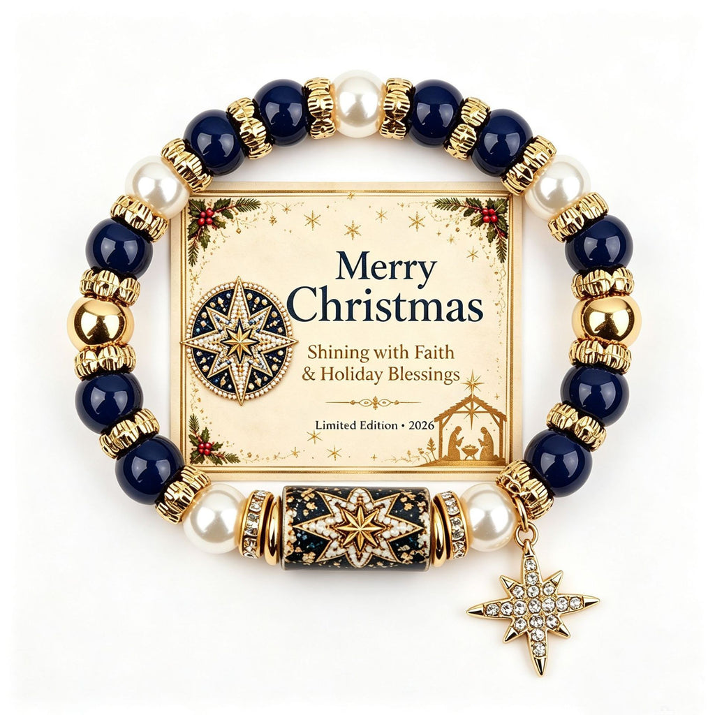 Christmas Wish Beaded Bracelet with Message Card — Midnight Star with message card on white