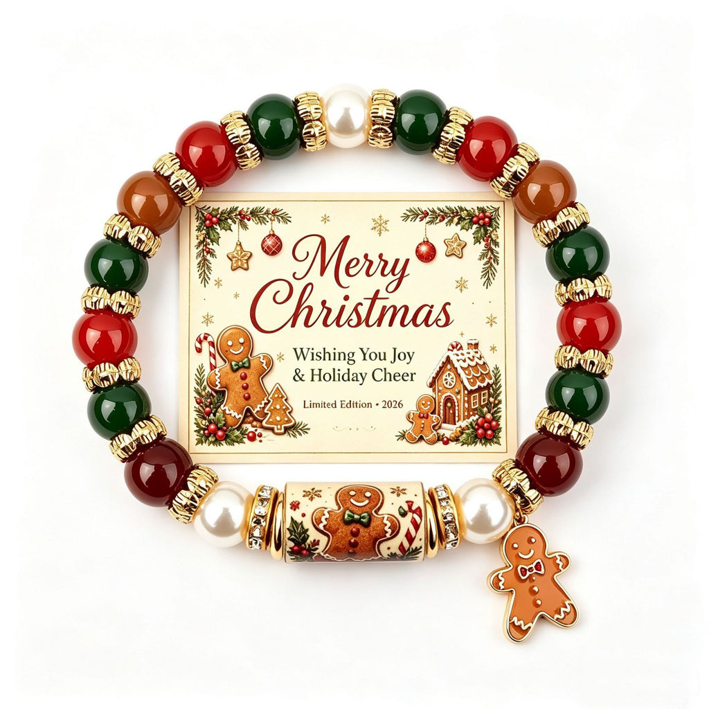 Christmas Wish Beaded Bracelet with Message Card — Gingerbread with message card on white