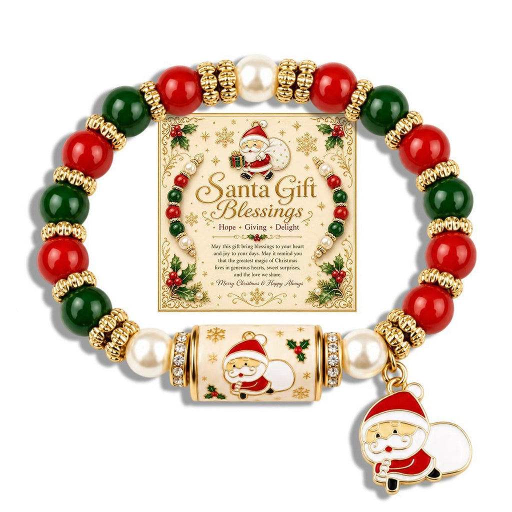 Christmas Wish Beaded Bracelet with Message Card — Santa Gift with message card on white