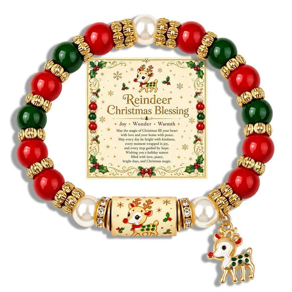 Christmas Wish Beaded Bracelet with Message Card — Reindeer Blessing with message card on white