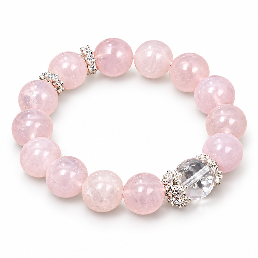 Blush Dawn Pink Beaded Bracelet — angled view on white