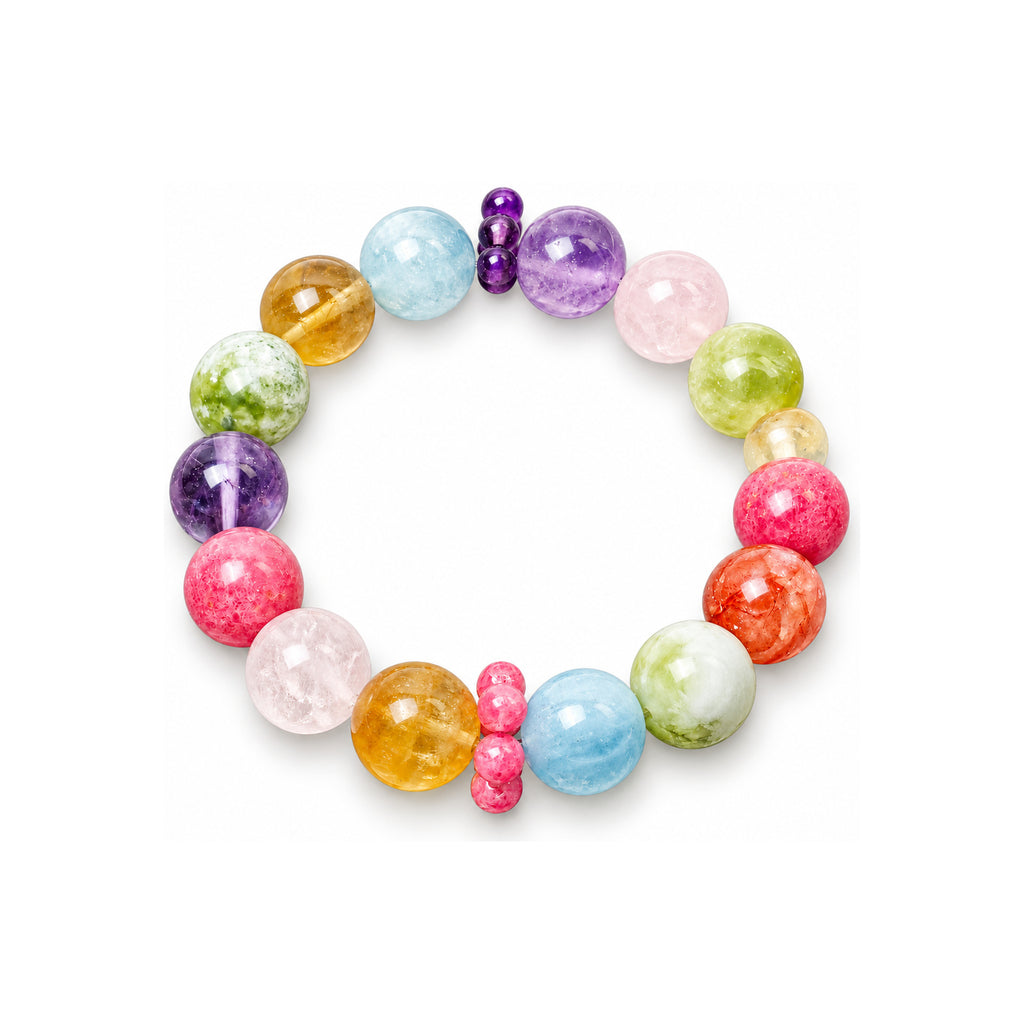 Garden Bloom Multicolor Beaded Bracelet — overhead view on white