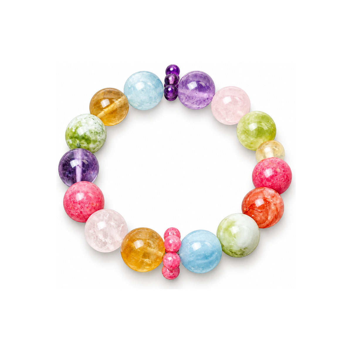 Garden Bloom Multicolor Beaded Bracelet — overhead view on white