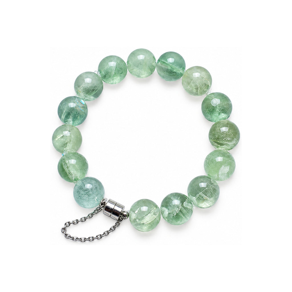 Willow Mist Green Beaded Bracelet — overhead view on white