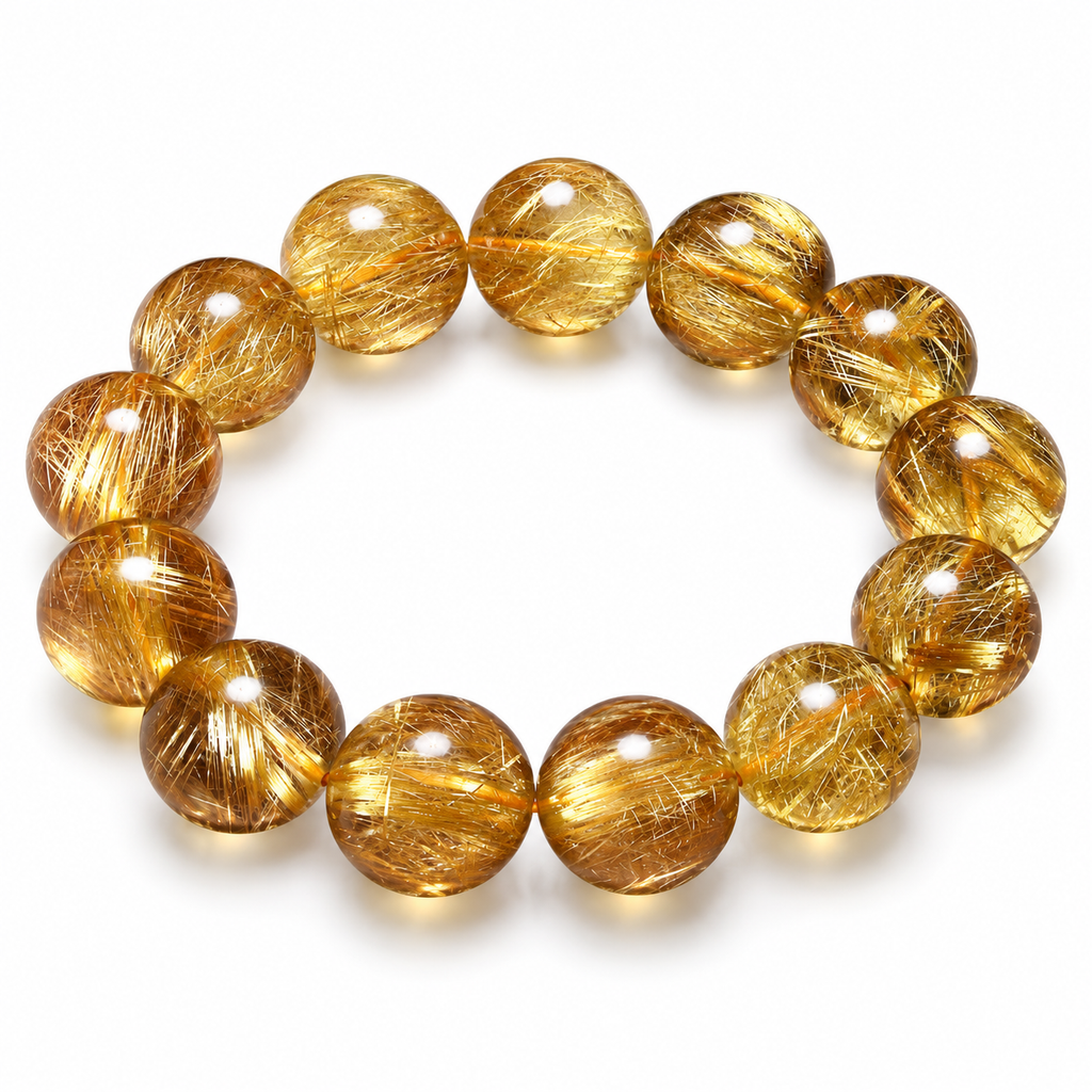 Golden Thread Beaded Bracelet — angled view on white