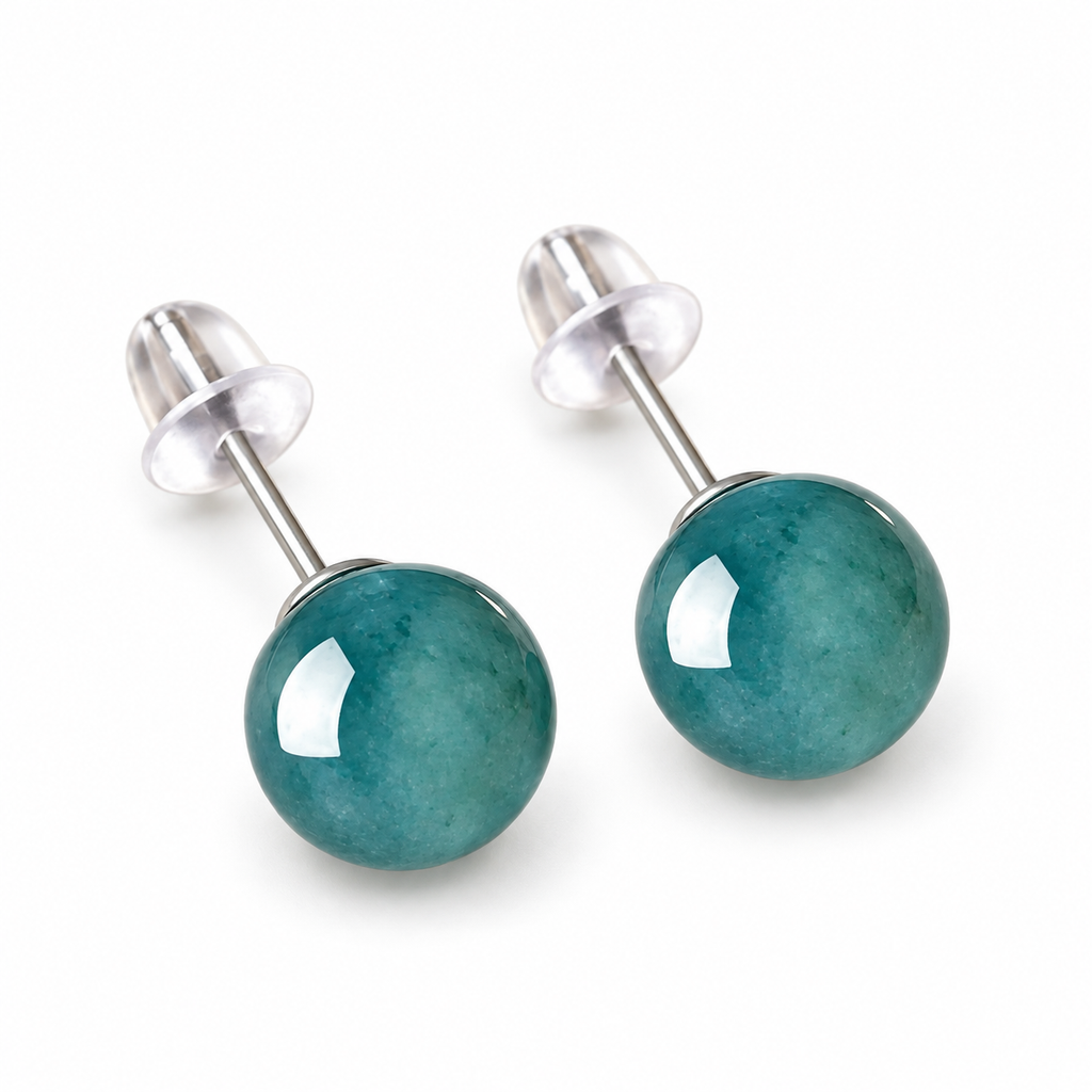 Lagoon Blue Round Stud Earrings — pair angled view on white