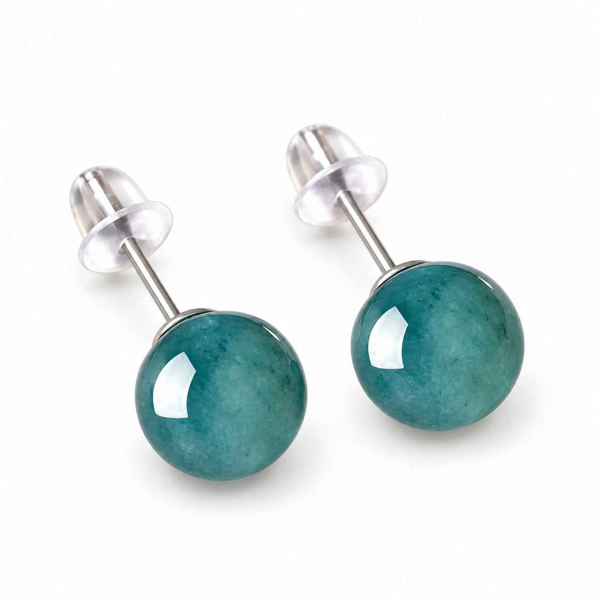 Lagoon Blue Round Stud Earrings — pair angled view on white