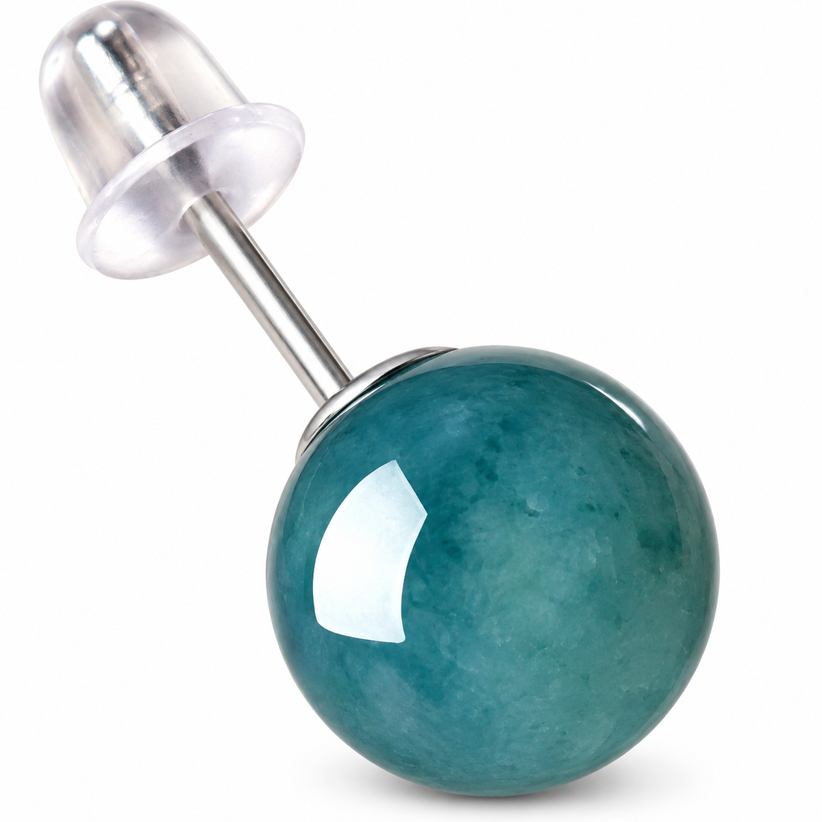Lagoon Blue Round Stud Earrings — single earring detail
