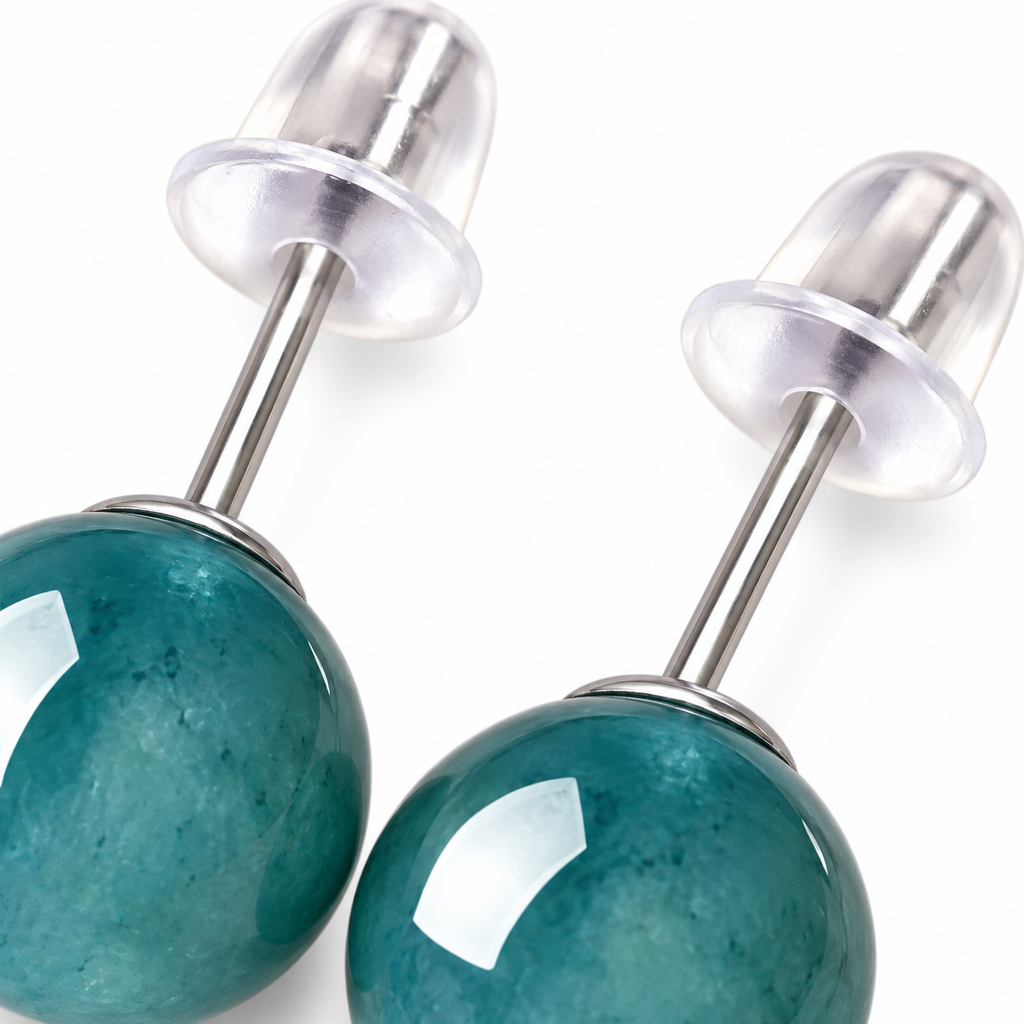Lagoon Blue Round Stud Earrings — earring post detail