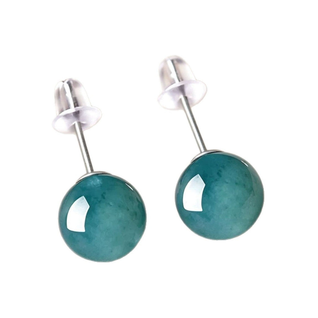 Lagoon Blue Round Stud Earrings — pair front view on white