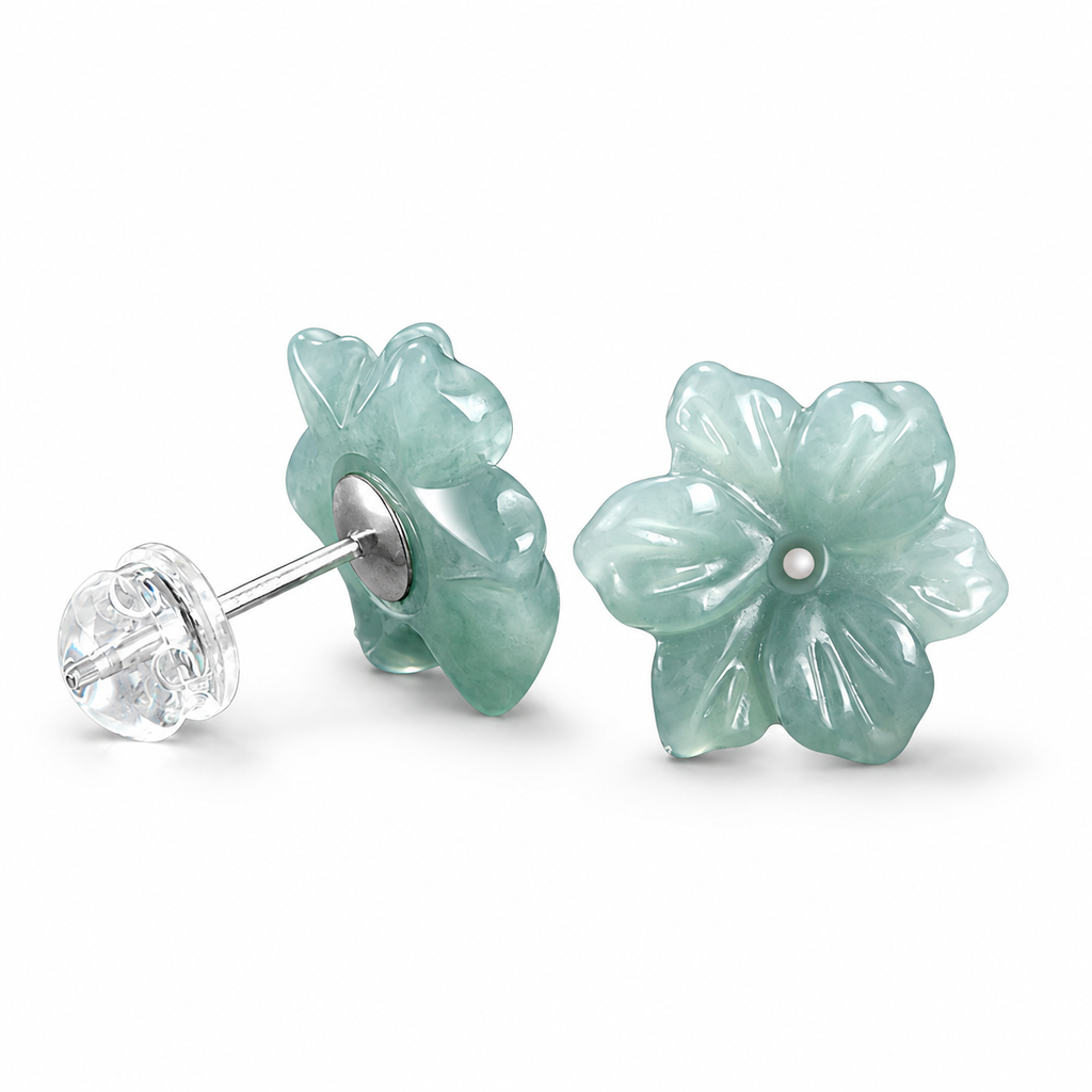 Blue Blossom Flower Stud Earrings — front and back detail