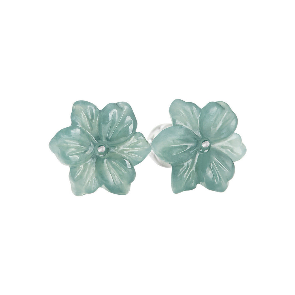 Blue Blossom Flower Stud Earrings — pair front view on white