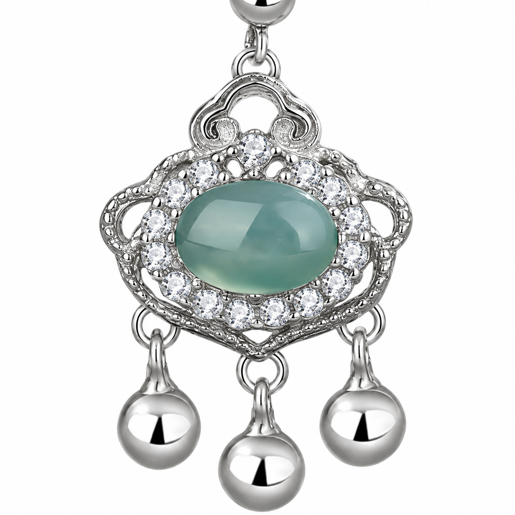 Ruyi Blue Oval Drop Earrings — single earring detail