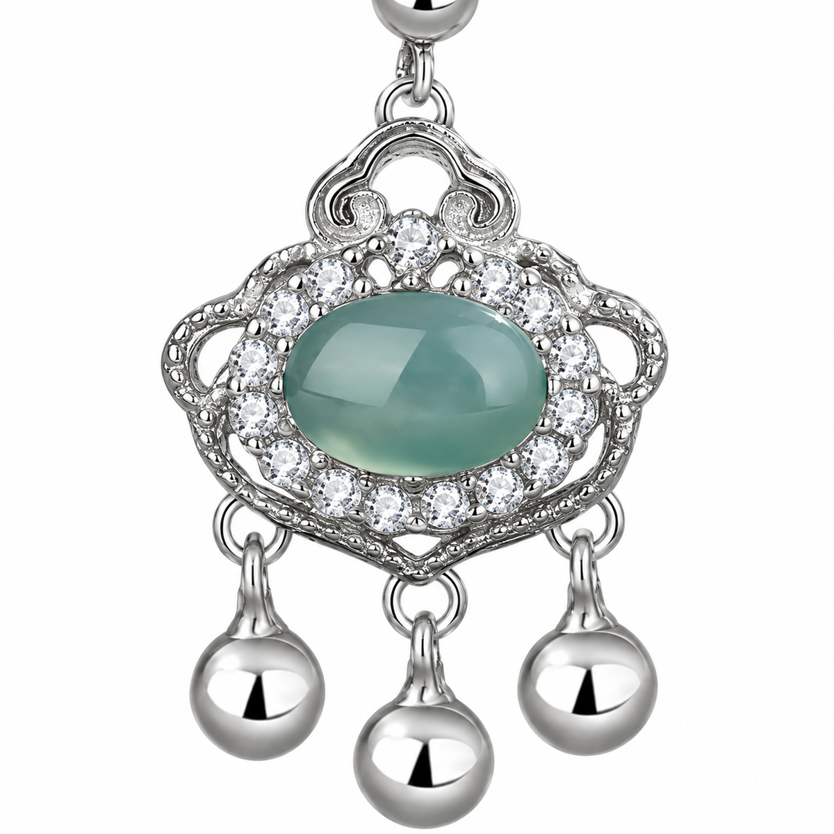 Ruyi Blue Oval Drop Earrings — single earring detail