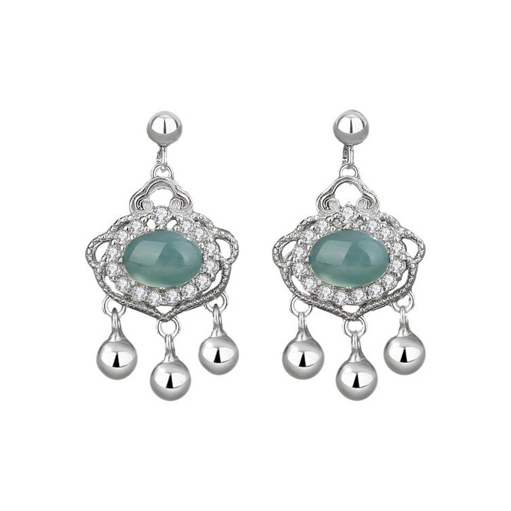 Ruyi Blue Oval Drop Earrings — pair front view on white
