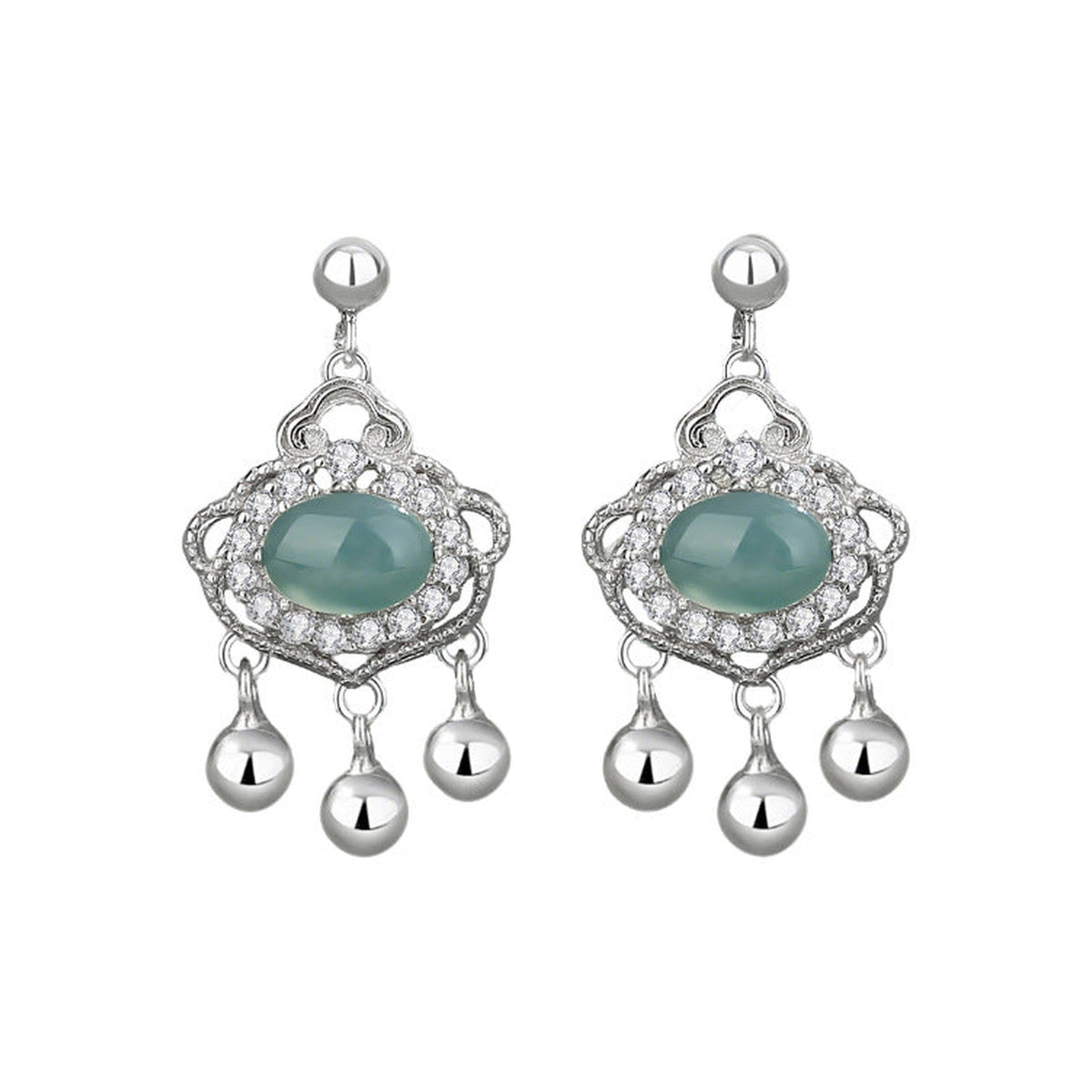 Ruyi Blue Oval Drop Earrings — pair front view on white