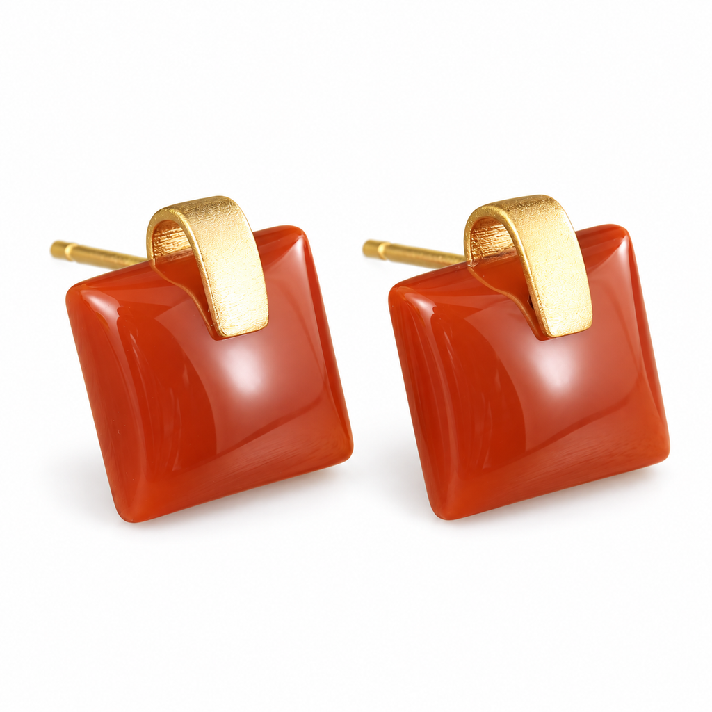 Square Color Accent Stud Earrings — Red Square pair