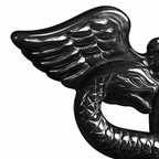 Black Winged Serpent Pendant Necklace — carved wing and serpent head detail