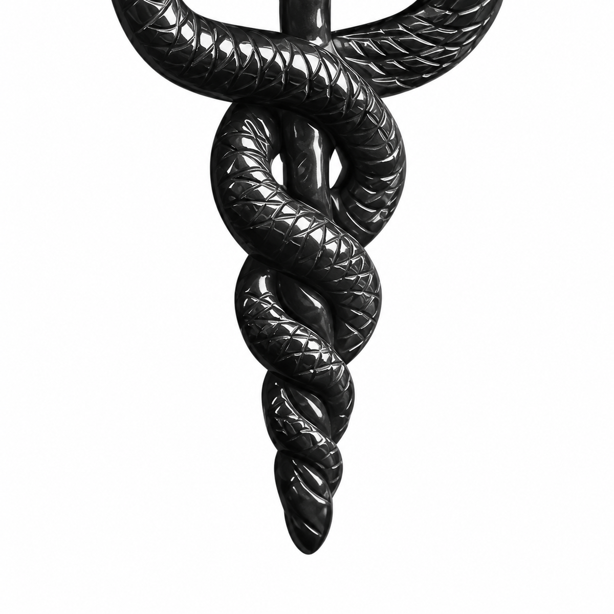 Black Winged Serpent Pendant Necklace — intertwined carving detail