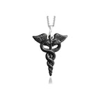 Black Winged Serpent Pendant Necklace — front view on white