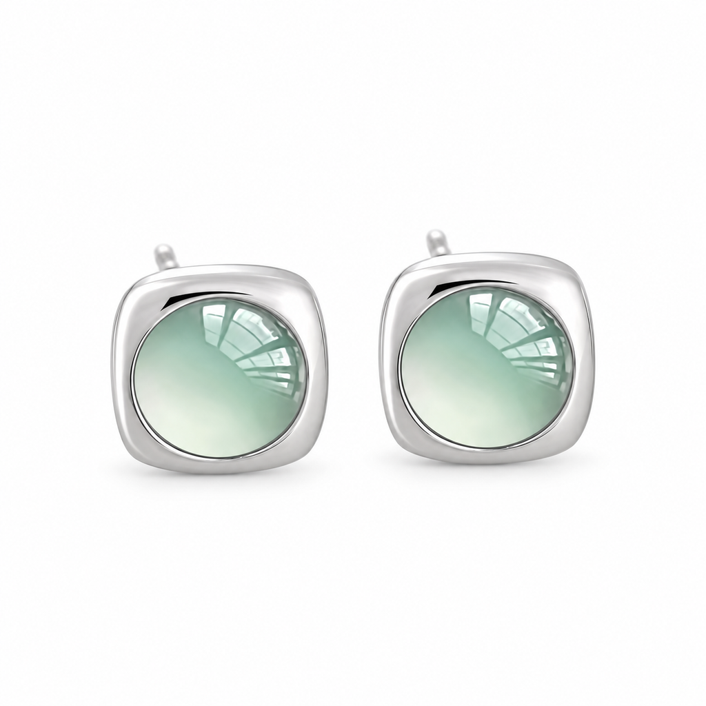 Mint Halo Square Stud Earrings — pair front view on white