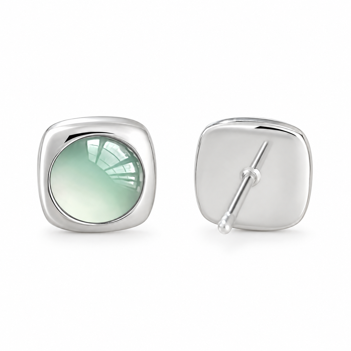 Mint Halo Square Stud Earrings — front and back detail