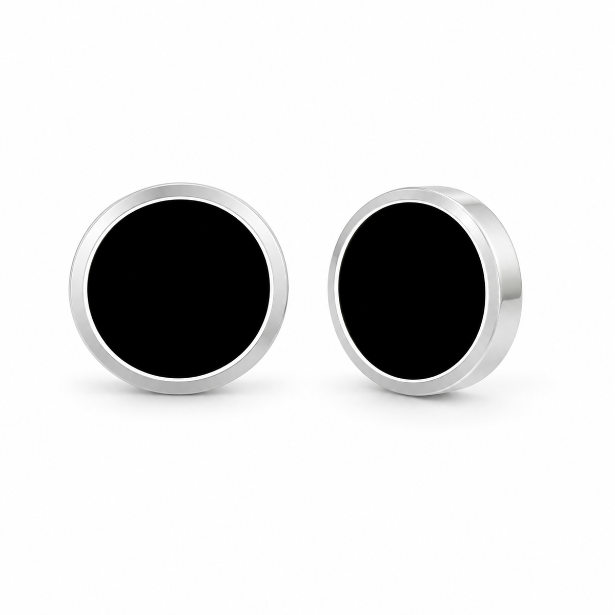 Midnight Circle Stud Earrings — front and oblique rim views