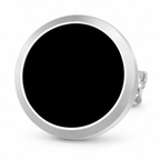 Midnight Circle Stud Earrings — black face and silver rim detail