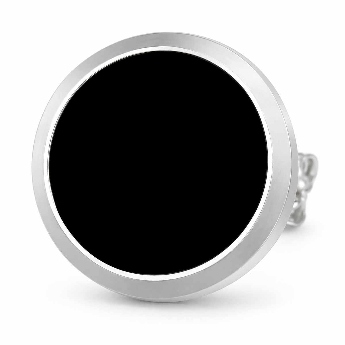 Midnight Circle Stud Earrings — black face and silver rim detail