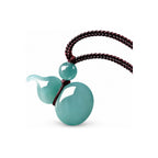Teal Gourd Pendant Cord Necklace — front view on white