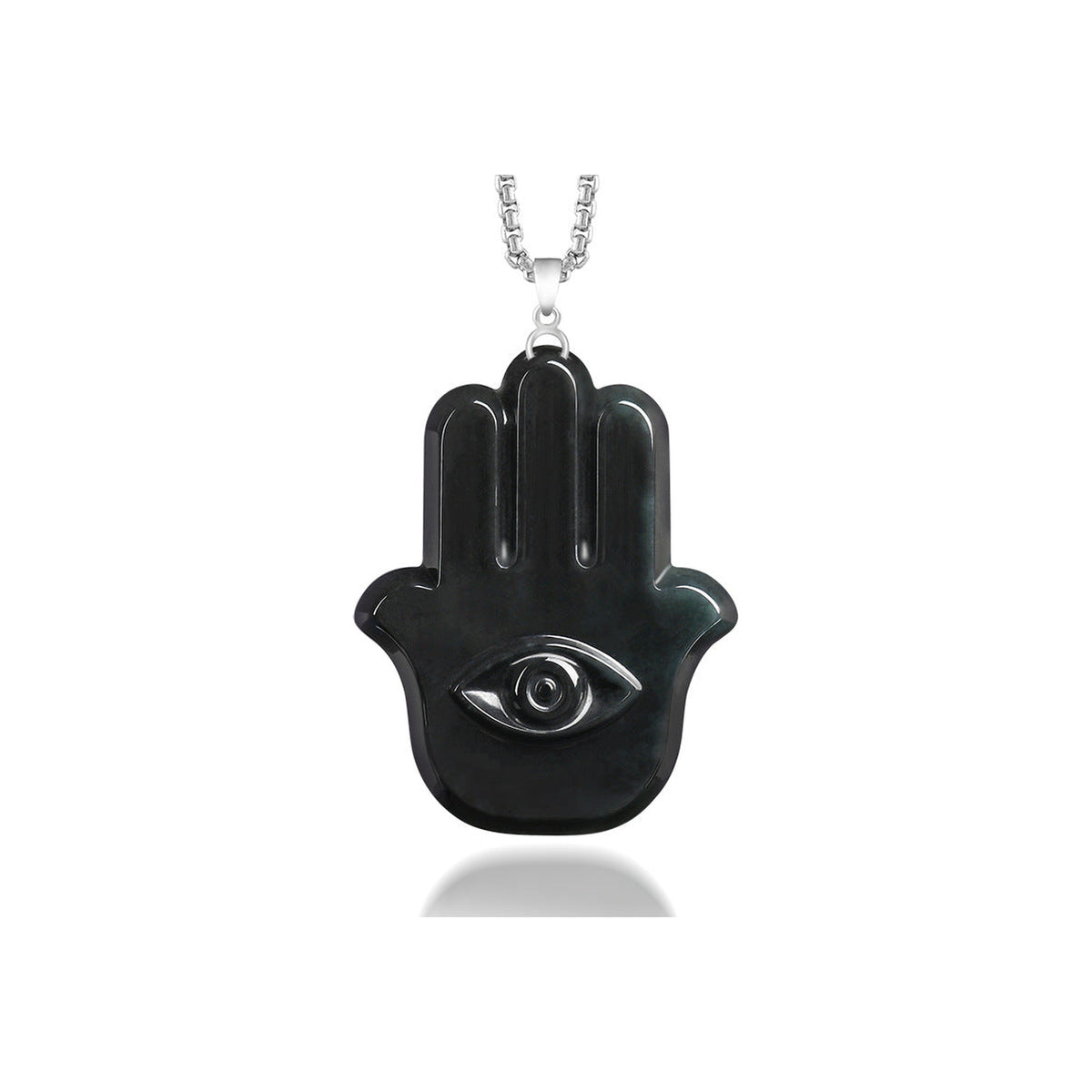 Black Hamsa Eye Pendant Necklace — front view
