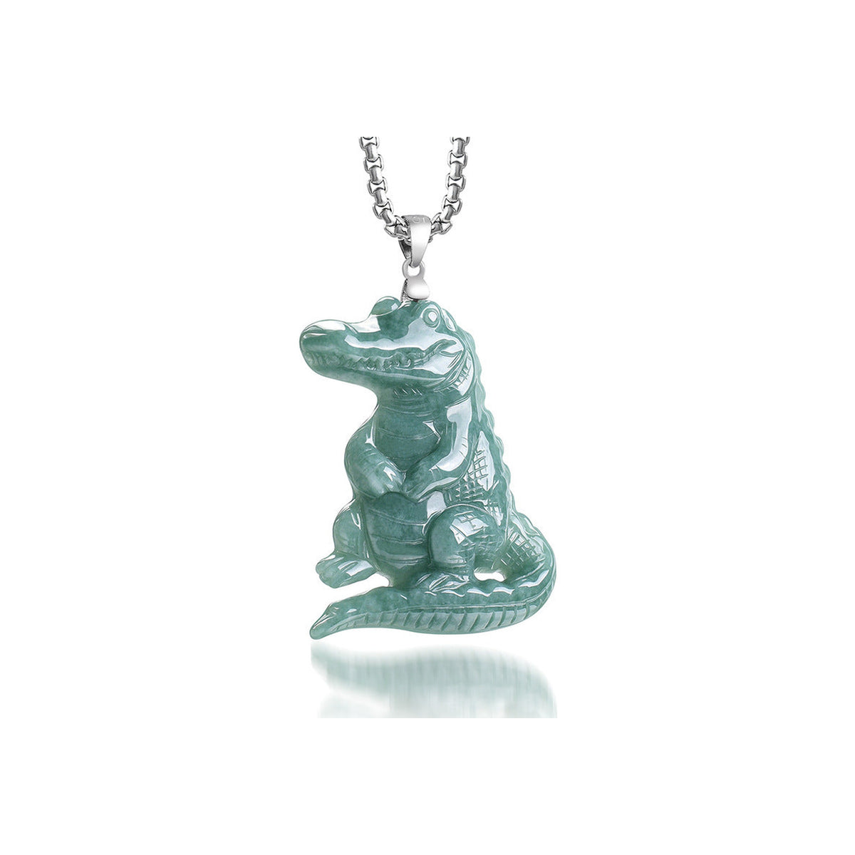 Green Crocodile Pendant Necklace — front view