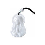 Carved Mary Pendant Cord Necklace — front view on white