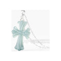 Pale Blue Cross Pendant Necklace — angled front view