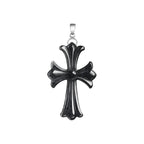 Dark Sculpted Cross Pendant Necklace — carved front detail