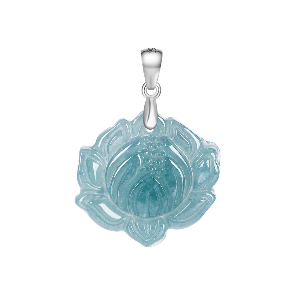 Blue Lotus Pendant Necklace — carved front detail