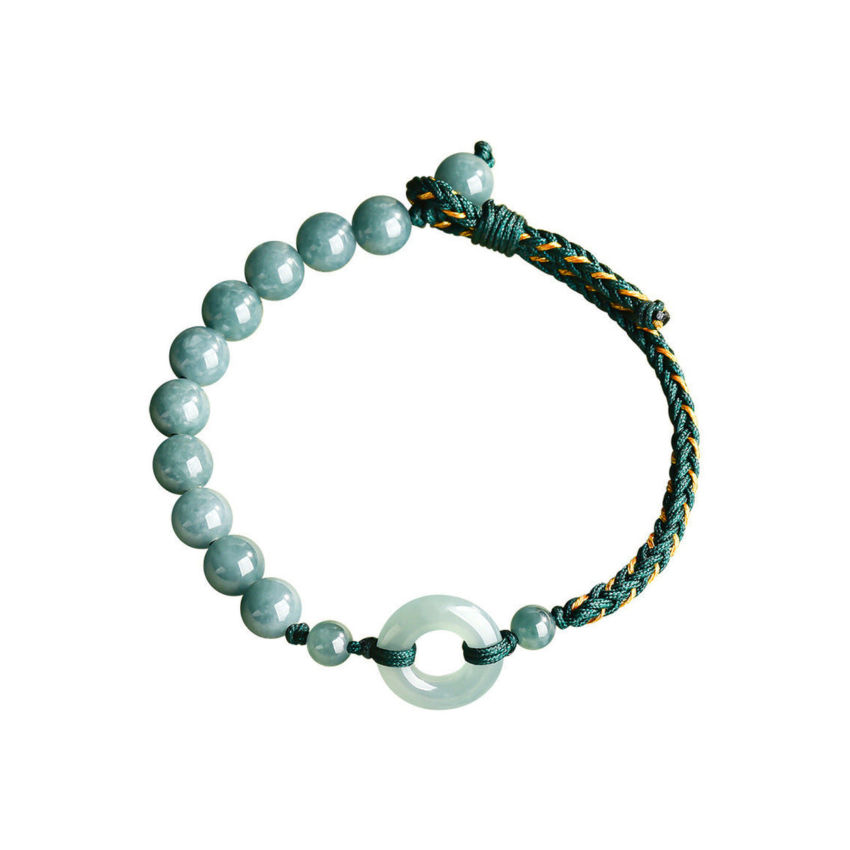 Blue Bead and Ring Cord Bracelet — overhead view