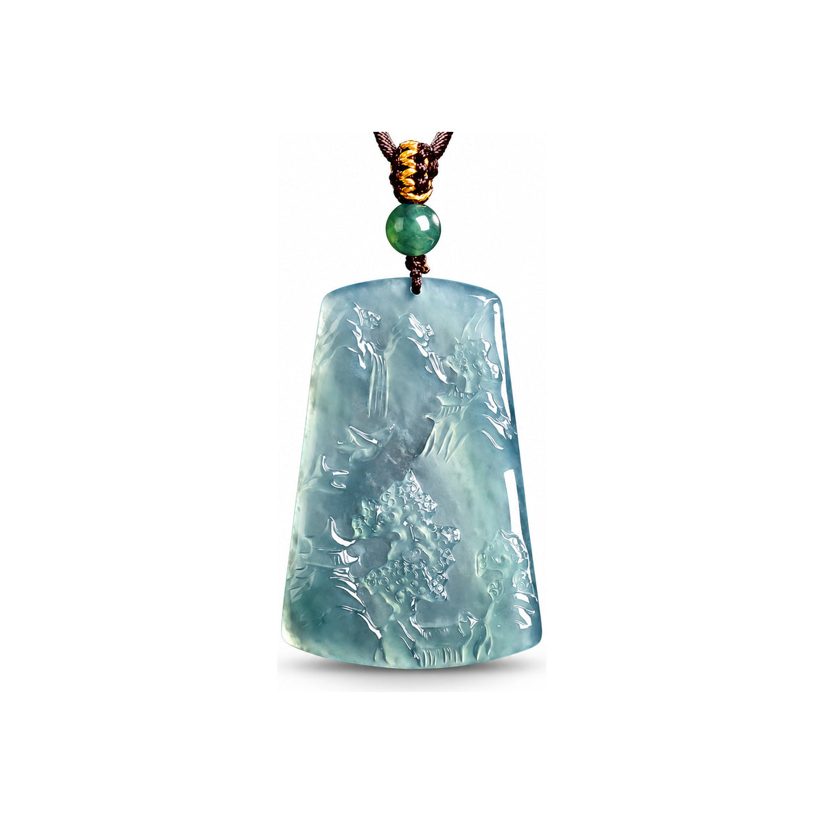 Blue Landscape Carved Pendant Cord Necklace — front view