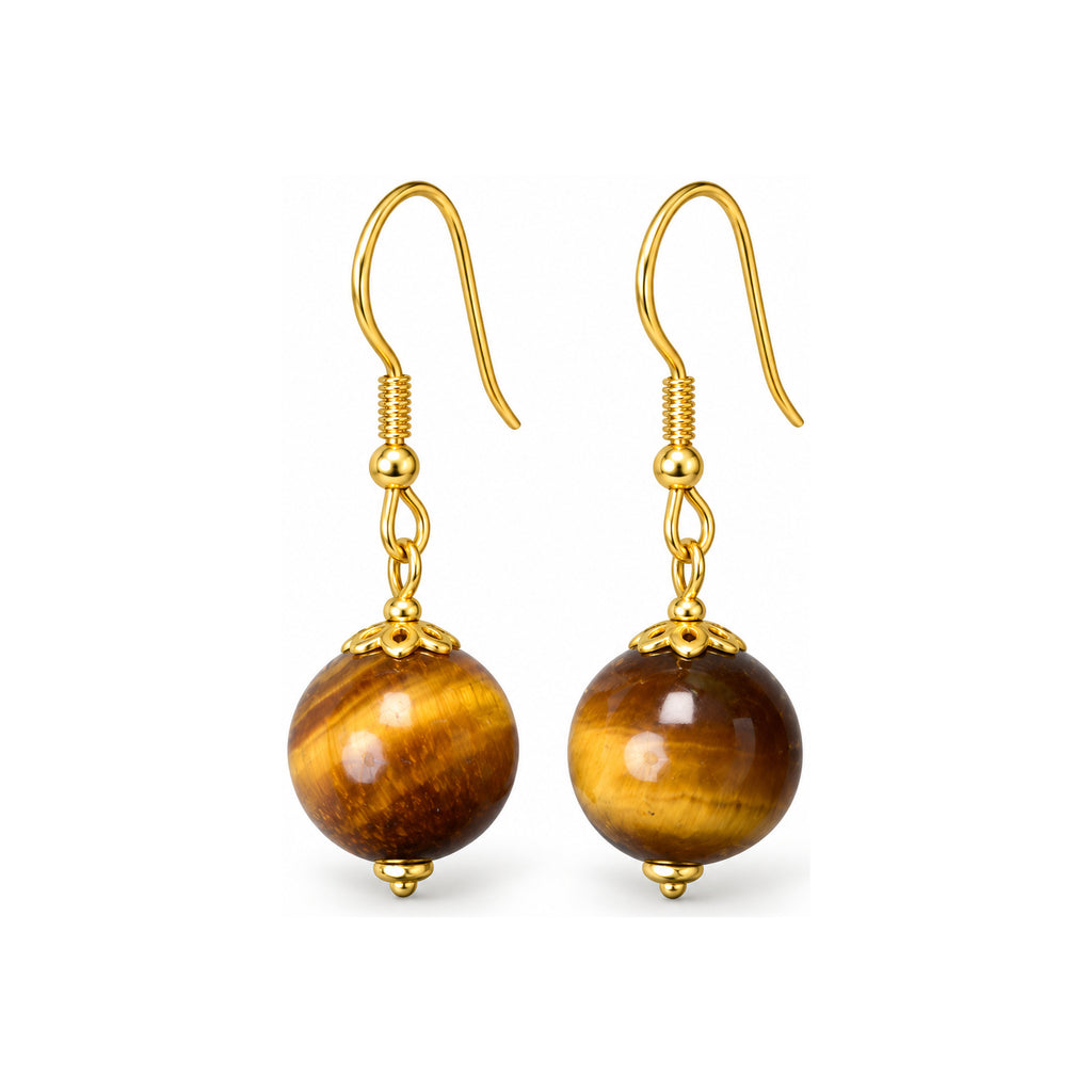 Golden Brown 10mm Bead Drop Earrings — pair front view