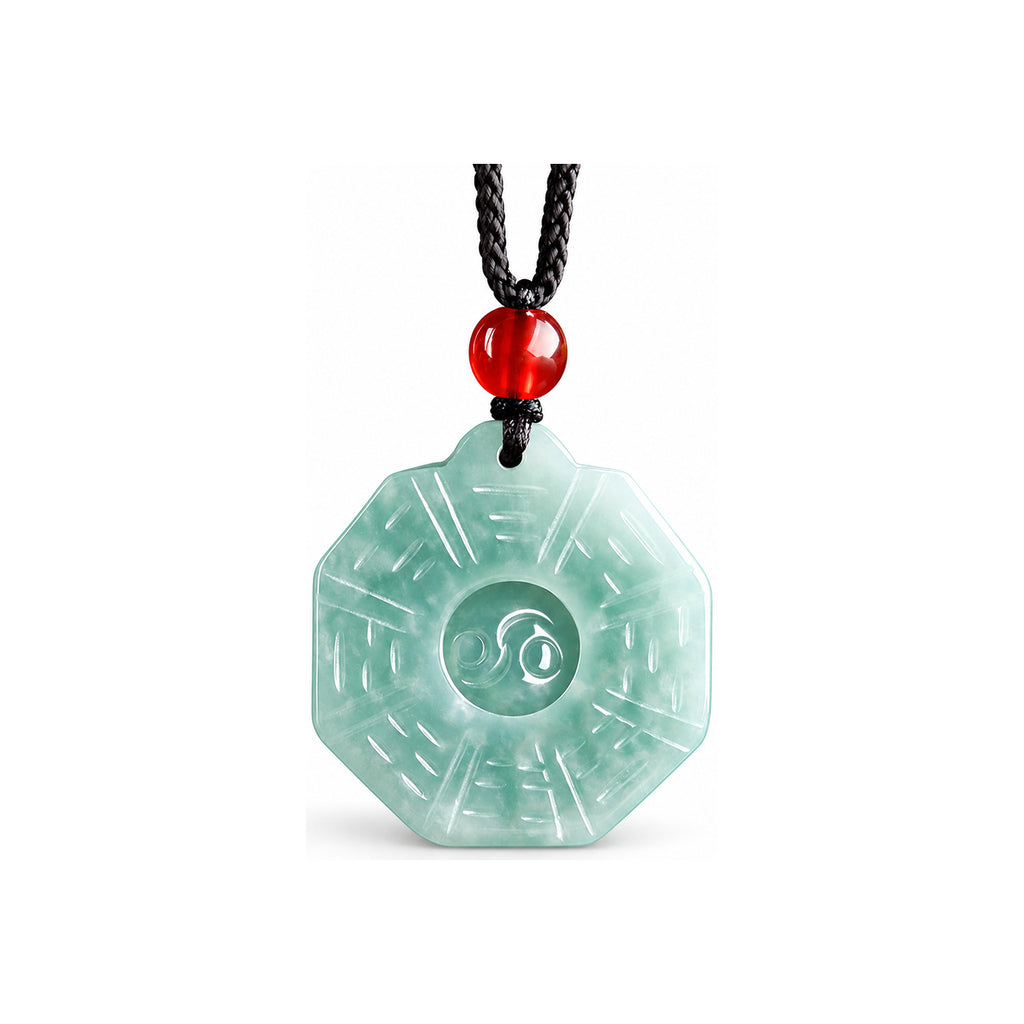 Blue Green Bagua Pendant Cord Necklace — front view